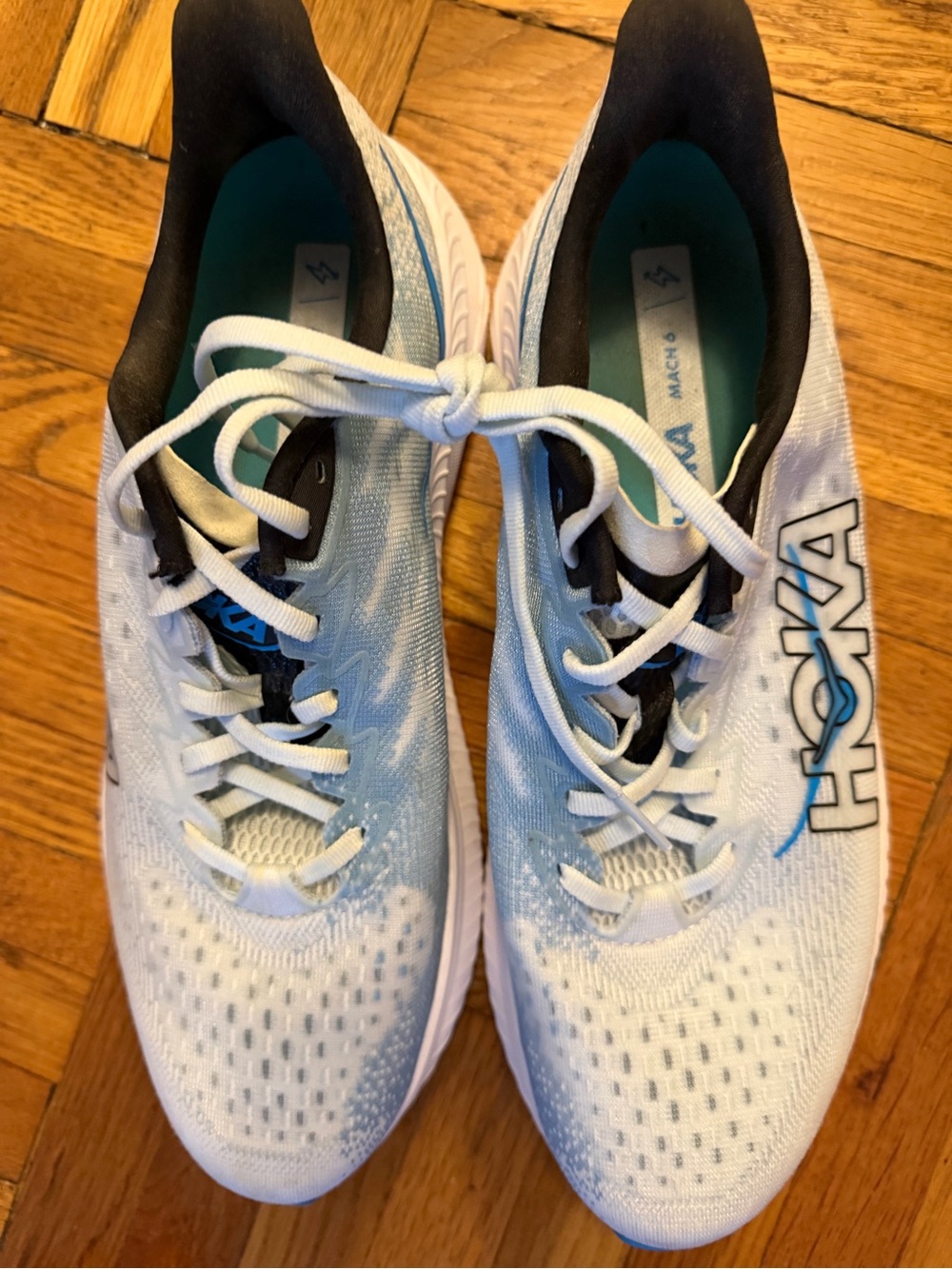Hoka Men's White & Light Blue Mach Running Shoes